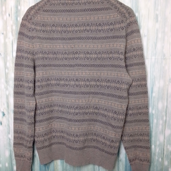 Black brown 2 ply cashmere men's v neck sweater fair isle print Large - Picture 2 of 7